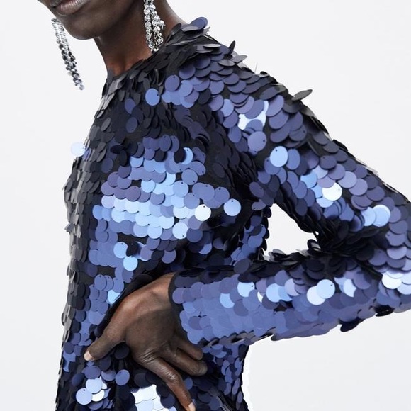 Zara limited edition blue sequin knit mini dress - Picture 11 of 16